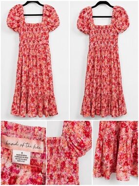 Band of the Free Pink Floral Puff-Sleeve Midi Dress